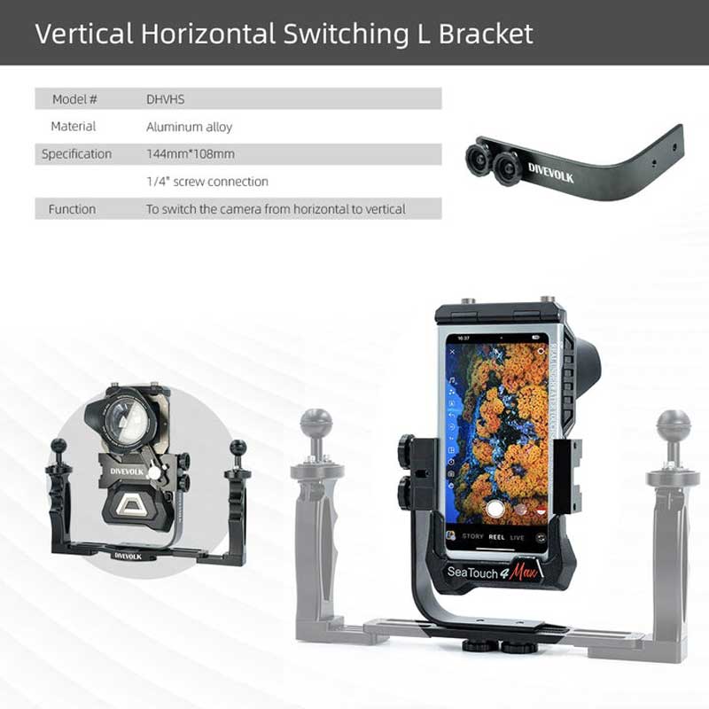 Divevolk Vertical Horizontal Switching L Bracket for Seatouch 4 Max Housing