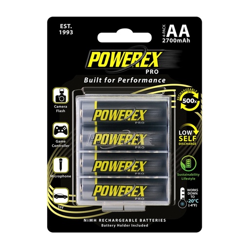 [MHRAA4PRO] Powerex Pro Rechargeable AA NiMH Batteries (1.2V, 2700mAh) - 4 pack